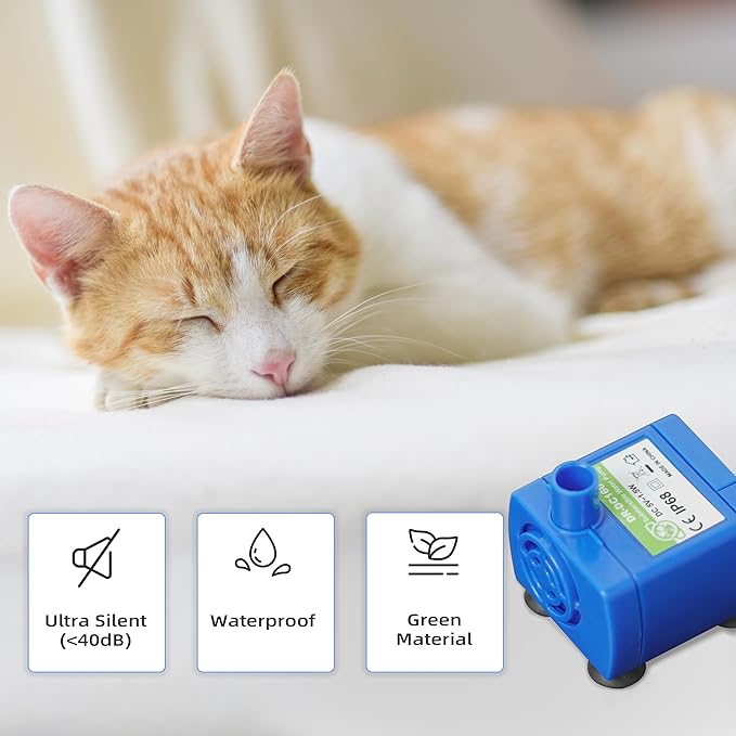 IP68 DR-DC160 submersible water pump Cat Water Fountain Pump for Tritone Ceramic, Stainless Steel, Round Flower Cap Cat Fountains, Automatic Pet Water Dispenser Replacement Pump (No LED & With Brush)