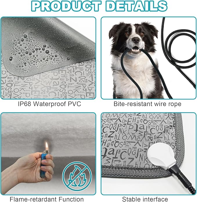 Dog Heating Pad, Pet Heated Mats Puppy Heating Pad for Winter, Whelping Box,Waterproof Heated Pet Bed Mat for Dogs with Chew Resistant Steel Cord(Letter, 28 * 18in)