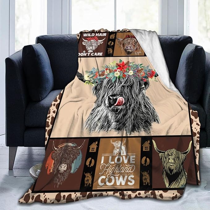 Highland Cow Throw Blanket Gifts for Women Adults Print Ultra Soft Cozy Plush Fleece Warm Lightweight Living Room Decor 40''X50''