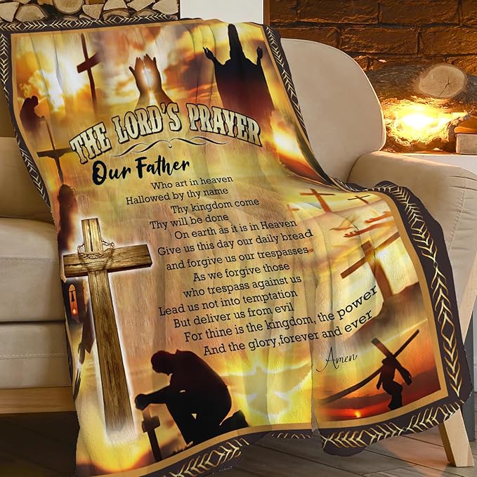 The Lord’s Prayer Print Blanket Christian Bible Verse Scripture Religious Faith Throw Blankets for Couch Sofa Bed Stuff Decor Gifts Fleece Plush Flannel Bedding for Lover Men Women Boys Girls 60"x80"