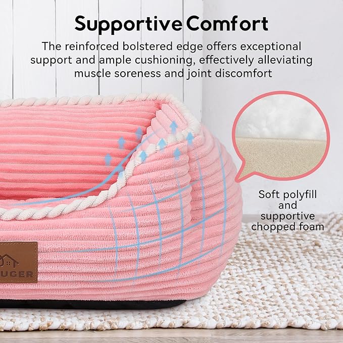 Rectangle Dog Bed for Large Medium Pets Indoor Outdoor with Removable Mat,Machine Washable Sleeping Sofa Non-Slip Bottom Breathable Soft Puppy Bed Durable Orthopedic Calming Pet Cuddler(Large, Pink)