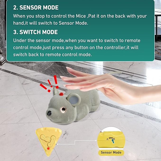 Cat Toys Mice Interactive Kitten Toys snake, Remote control and Smart Sensing Two Mode Mouse Rechargeable, Automatically Sense Obstacles and Escape, Realistic Animal Series Mice Tricky Toys (mice toy)