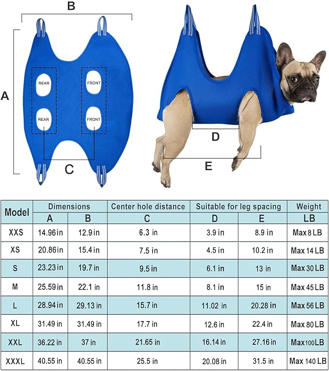 10 in 1 Pet Grooming Hammock Harness with Nail Clippers/Trimmer, Nail File, Comb,Dog Nail Hammock, Dog Grooming Sling for Nail Trimming/Clipping (XXL/Under 120lb, Blue)