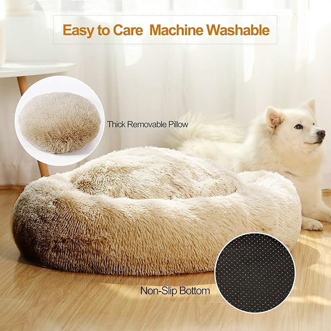 JEMA Calming Dog Beds for Medium Large Dogs,Washable Donut Cuddler Pet Bed Cushions,Durable & Cozy Soft Dog Bed with Removable Pad 24 Inch
