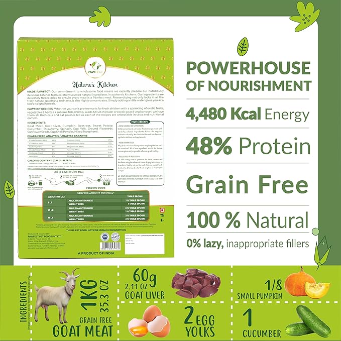 Nature's Kitchen Freeze Dried Cat Food - 100% Real Goat Meat | Grain-Free | Provides Omega3 & Iron | Maintains Healthy Bones | Healthy Cat Food | Single Source of Protein (8.82oz)