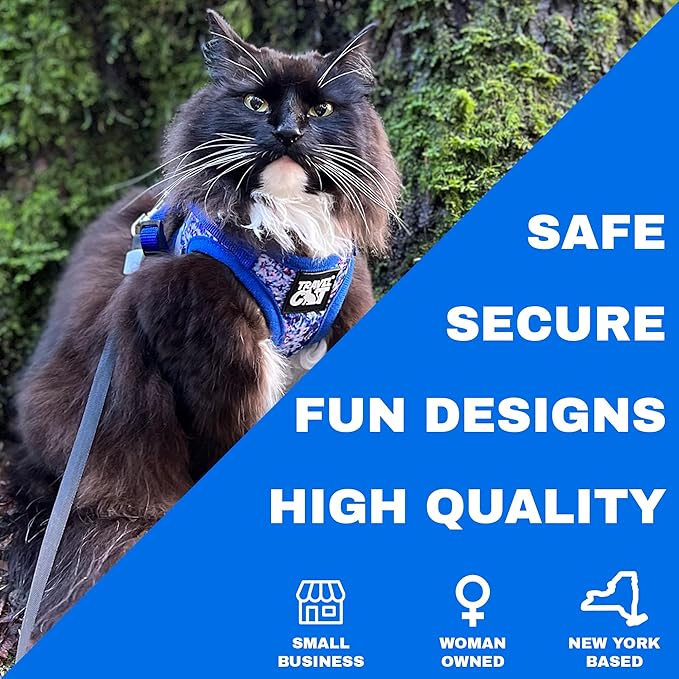 Travel Cat Harness and Leash Set - Adjustable Fit Mesh Cat Harness and Reflective Strap - Comfort Escape Proof Harness for Cats, Kitten for Outdoor Walking, Hiking (Small, Groovy)