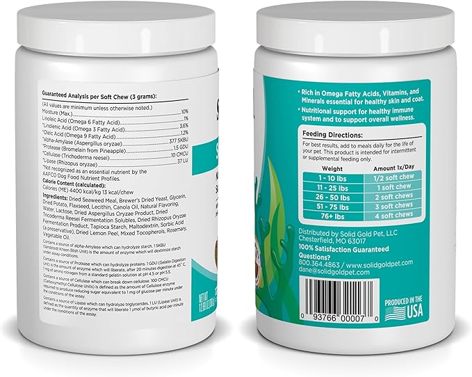 Solid Gold Vitamins and Supplements for Dogs and Cats - Soft Chews Multivitamin with Omega 3, Digestive Enzymes, 120 Count