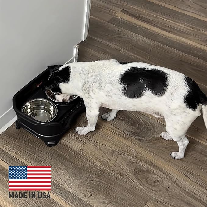 Neater Feeder Express Mess Proof Dog Bowls Elevated for Small Dogs – Made in USA – No Spill Raised Dog Food Bowl Stand, Stainless Steel Dog Food and Water Bowl Set, Elevated Dog Bowl Set, Black