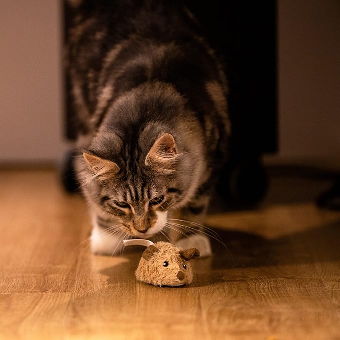 Gigwi Interactive Cat Toys for Indoor Cats, Cat Mouse Toys with Electronic Realistic Squeaky Sound, Automatic Moving Kitten Toys Electric Mice Toy Self Play Exercise(Brown Ear)