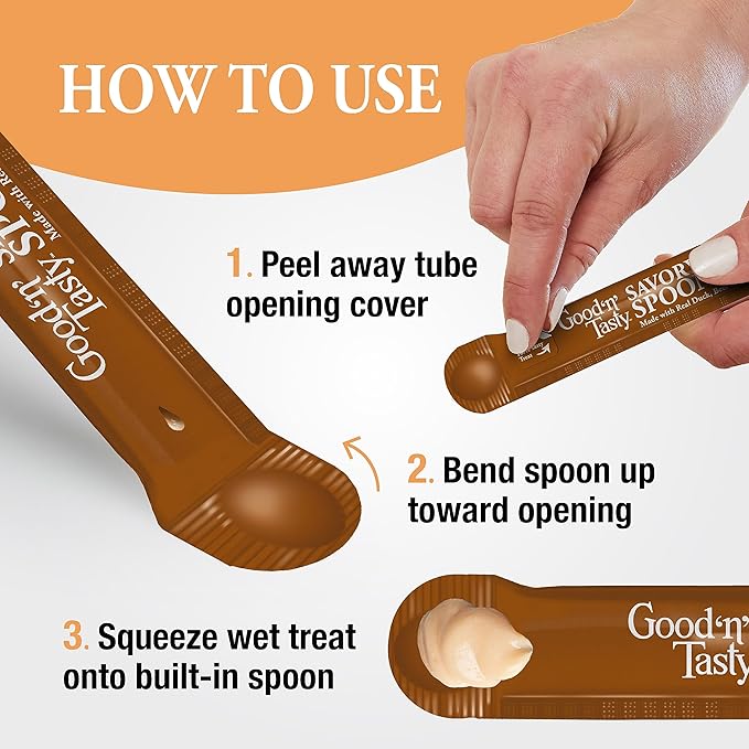 Good ‘n’ Tasty Savory Spoonables with Real Duck, Beef & Rabbit, 10 Count Tube, Triple Flavor Squeezable Lickable Wet Treats for Cats with Built-in Spoon for Less Mess