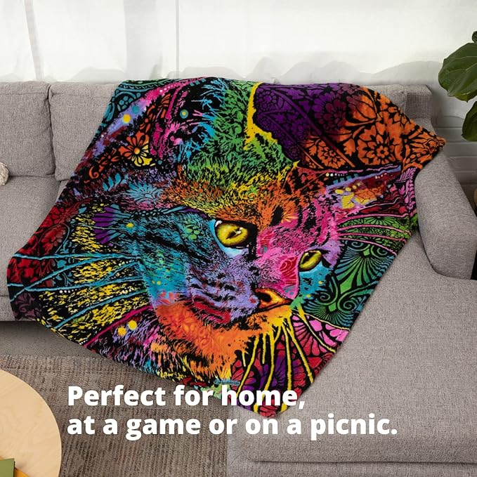 Dawhud Direct Cat Fleece Blanket for Adults and Kids - 50 x 60 Inch - Soft and Warm Throw with Dean Russo Mysterio Gaze Art - Cozy Cat Print Throw Blanket for Bed Couch Sofa Travel or Gift