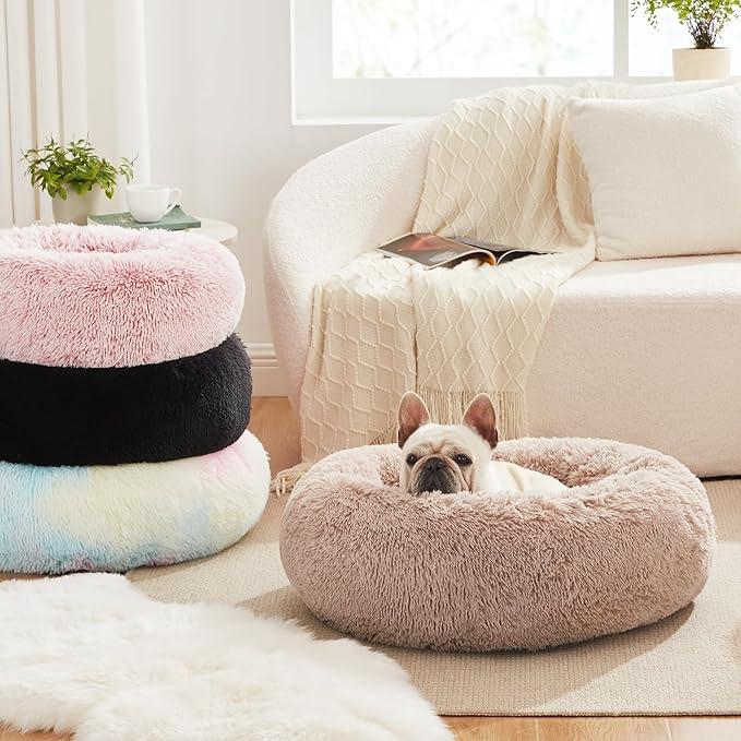 Love's cabin 20in Cat Beds for Indoor Cats - Cat Bed with Machine Washable, Waterproof Bottom - Black Fluffy Dog and Cat Calming Cushion Bed for Joint-Relief and Sleep Improvement