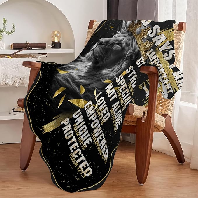 Christian Gifts for Men, God Says i Am Lion Blanket 80"x60", Inspirational Religious Birthday Gifts for Lion and cross Blanket, Christian Faith Jesus God Prayer Bible Verse Gift for Christmas