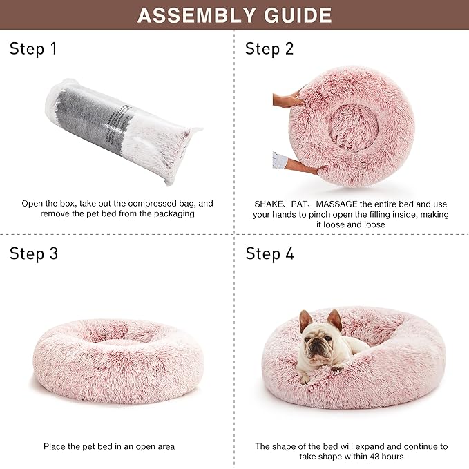 Love's cabin 24in Cat Beds for Indoor Cats - Cat Bed with Machine Washable, Waterproof Bottom - Fluffy Dog and Cat Calming Cushion Bed for Joint-Relief and Sleep Improvement, Pink