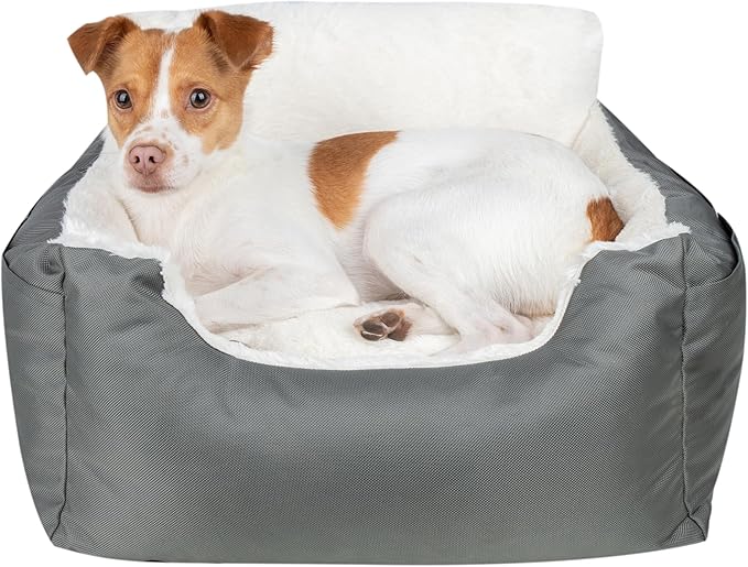 Best Pet Supplies Dog Pet Booster Seat for Car, Truck, and SUV Travel with Soft Plush Cushion with Tall Pillow and Walls, Comfortable Bedding with Secure Straps - Gray