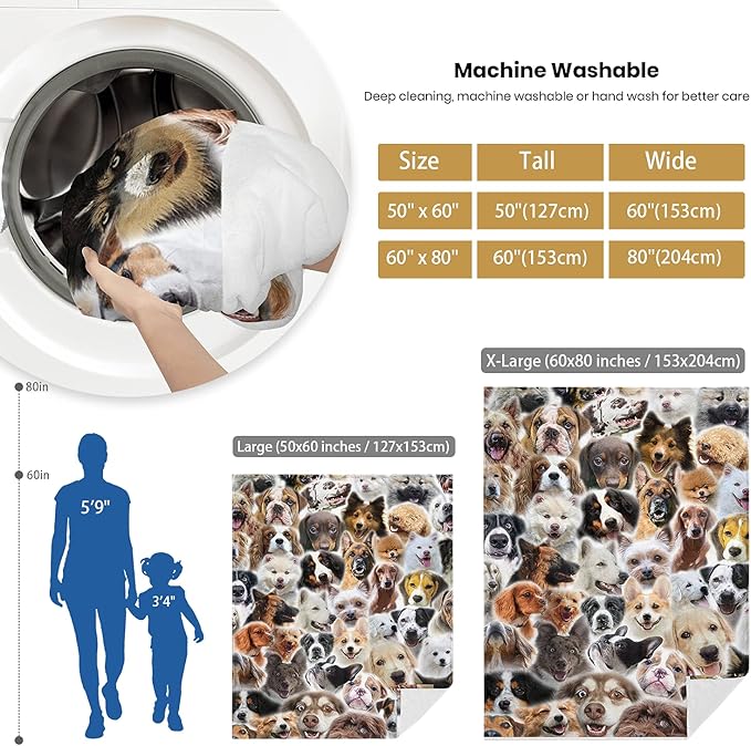 Twin Size Fleece Throw Blanket for Bed Couch Sofa, Fuzzy Soft Cozy Blankets and Throws Warm Lightweight Plush Blanket for Women Men, 60 x 80 inches, Cute Dogs Pattern
