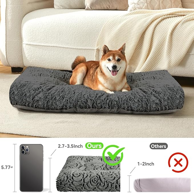 2 in 1 Dog Bed Crate Pad Mat Washable Reversible (Cool & Warm) Soft Fluffy Pet Kennel Beds for Large Medium Small Puppy Cat Sleeping Mattress Machine Wash Dog Cooling Mats (Dot Dark Grey, 29"*21")