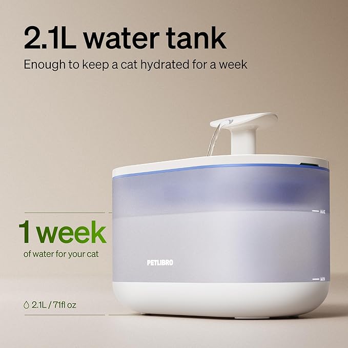 PETLIBRO Cat Water Fountain, 71fl oz/2.1L Ultra Quiet Pet Water Fountain for Cats Inside, BPA-Free, Two Flow Modes,Visible Water Level Cat Fountain Water Bowl, Dog Water Dispenser with 4 Large Filters