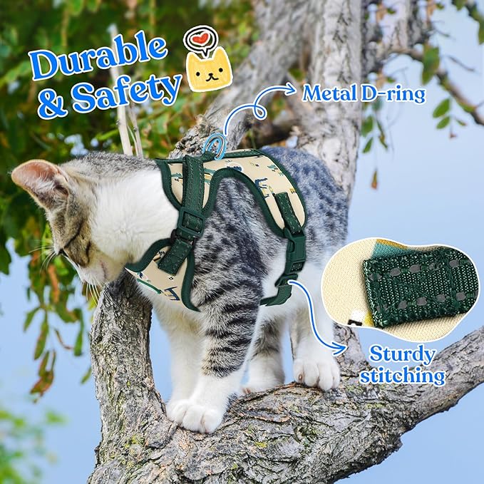 Supet Cat Harness and Leash for Walking Escape Proof, Adjustable Harness for Cats, Easy Control Small Cat Harness for Medium Large Kitten Lattice Crocodile Green M