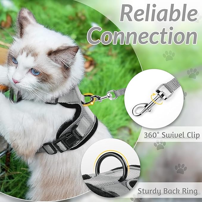 rabbitgoo Cat Harness and Leash for Walking, Escape Proof Soft Adjustable Vest Harnesses for Cats, Easy Control Breathable Reflective Strips Jacket, Grey, XXS