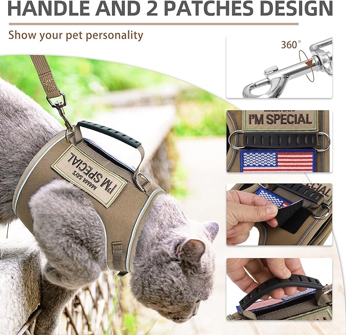 PUPTECK Soft Mesh Cat Vest Harness and Leash Set Puppy Padded Pet Harnesses Escape Proof for Cats Small Dogs Rabbits Bunny, Tactical Yellow, XL