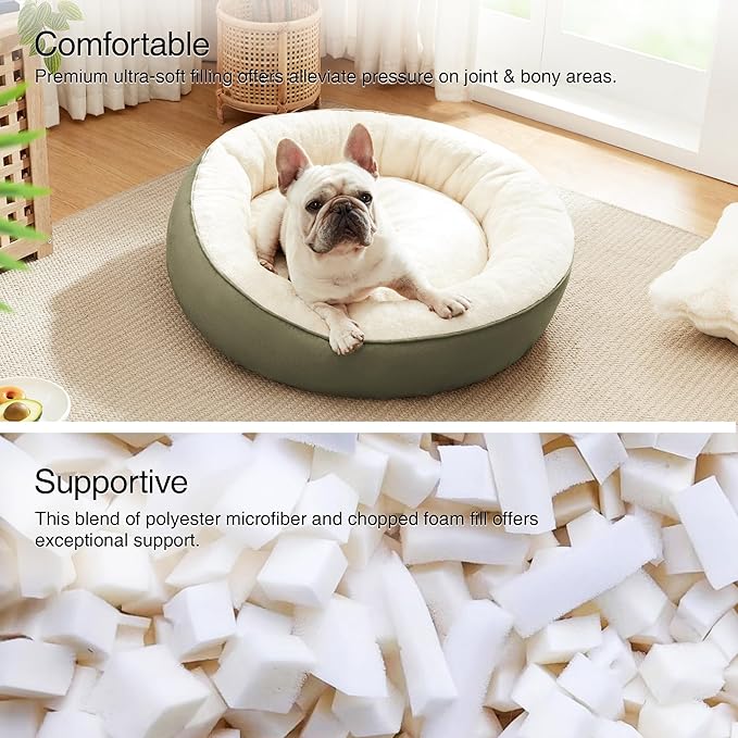 Love's cabin Round Donut Cat and Dog Cushion Bed, 25in Pet Bed for Small or Medium Dogs, Anti-Slip & Water-Resistant Bottom, Soft Durable Fabric Pet Beds, Washable Calming Cat & Dog Bed Olive Green