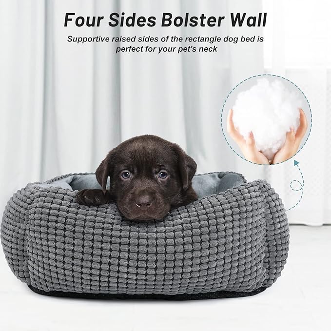 MIXJOY Dog Bed for Large Medium Small Dogs, Rectangle Washable Sleeping Puppy Bed, Orthopedic Pet Sofa Bed, Soft Calming Cat Beds for Indoor Cats, Anti-Slip Bottom with Multiple Size (30'', Grey)