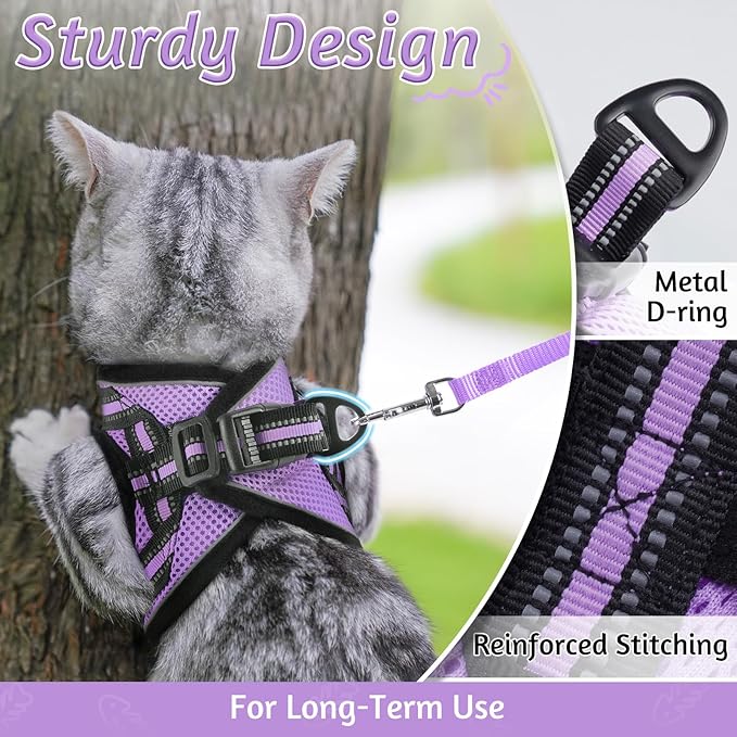 rabbitgoo Cat Harness and Leash Set for Walking Escape Proof, Adjustable Soft Kittens Vest with Reflective Strip for Cats, Comfortable Outdoor Vest, Light Purple, S