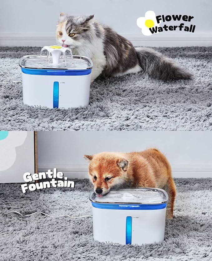 Veken 95oz/2.8L Cat Water Fountain with Stainless Steel Lid, Automatic Pet Fountain Dog Water Dispenser with Replacement Filters for Cats, Dogs, Multiple Pets (Silver, Stainless Steel)