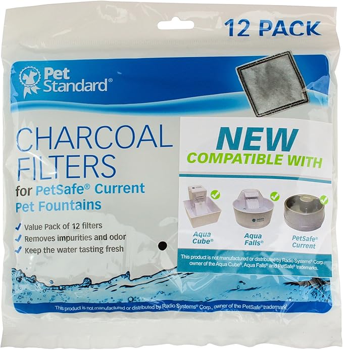 PETSTANDARD Replacement Filter Compatible with PetSafe® Fountain Aqua Cube®, Aqua Falls® and Current Pet Water Fountain, Pack of 12