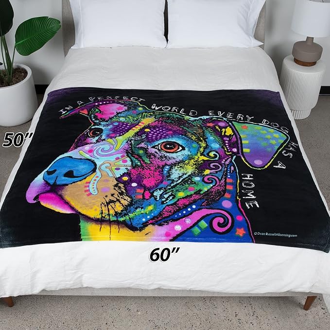 Dawhud Direct Colorful Dog Fleece Blanket for Bed, 50" x 60" Dean Russo II Dog Fleece Throw Blanket for Women, Men and Kids - Super Soft Plush Dog Blanket Throw