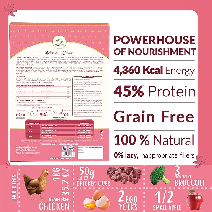 Nature's Kitchen Freeze Dried Cat Food - 100% Real Chicken | Grain Free, Provides High Protein | Healthy Cat Food - Provides Complete, Balanced Meal (8.82oz)