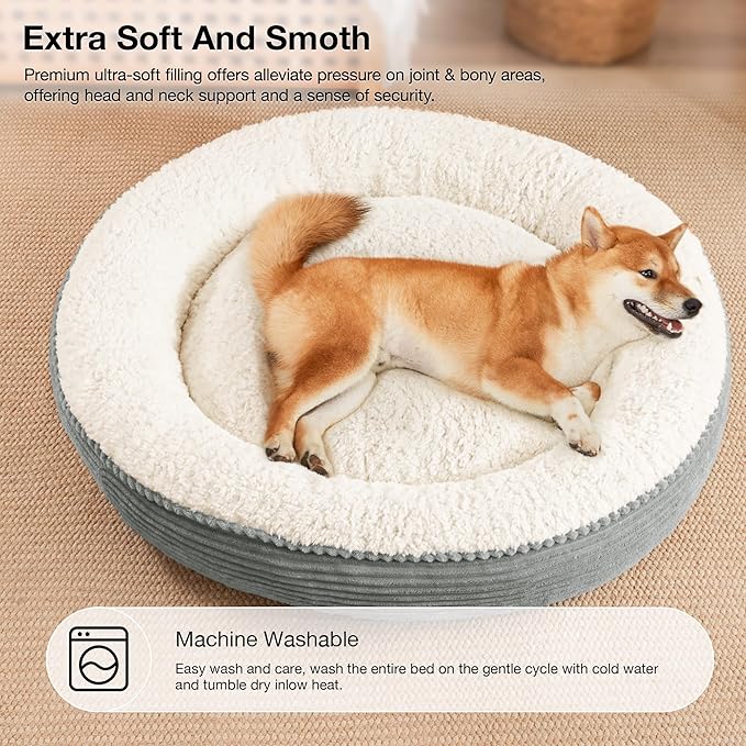 Love's cabin Round Donut Cat and Dog Cushion Bed, 36in Pet Bed for Cats or Small Dogs, Anti-Slip Water-Resistant Bottom, Super Soft Durable Fabric Pet beds, Washable Cat Dog Bed Stripe Grey