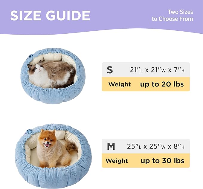 Lesure Dog beds for Small Dogs - Washable Cute Cat Beds with Versatile Dual-Use Design, Reversible Round Pet Bed for Puppy and Kitten, 25x25x8 Inches