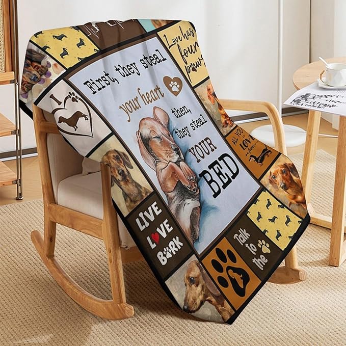 Dog Print Blanket Cute Dachshund Animal Throw Blankets for Couch Sofa Bed Stuff Decor Lightweight Soft Cozy Fleece Plush Flannel Bedding Gifts for Baby Girls Boys Kids Adults Lover Men Women 40"x50"