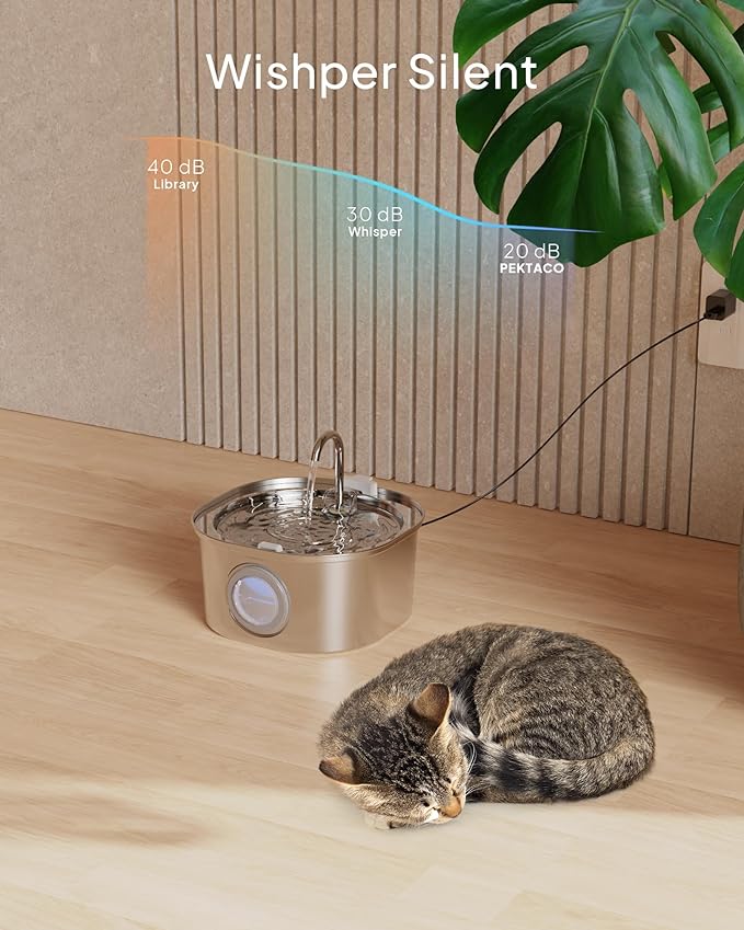 Cat Water Fountain, Pet Water Fountain for Cats/Dogs Indoor, Stainless Steel Cat Drinking Fountains with Water Level Window and 3 Filters + 3 Sponges(3.2L/108oz)