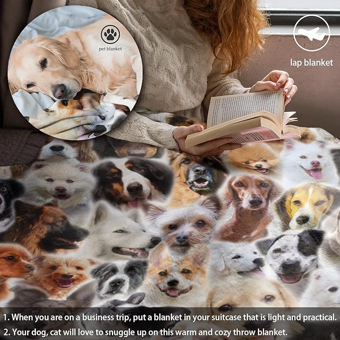 Twin Size Fleece Throw Blanket for Bed Couch Sofa, Fuzzy Soft Cozy Blankets and Throws Warm Lightweight Plush Blanket for Women Men, 60 x 80 inches, Cute Dogs Pattern