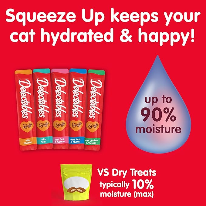 Delectables Squeeze Up Variety Pack, Creamy Squeezable Puree, Lickable Wet Cat Treats, Grain Free, No Added Fillers, No by-Products, No Added Preservatives, 0.5 Ounces Tube, 72 Tubes Total