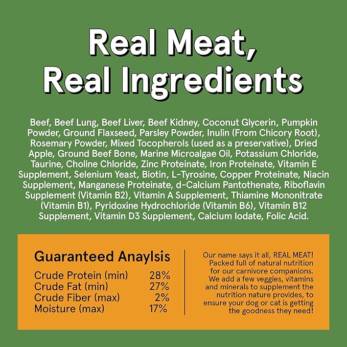 Real Meat Air Dried Cat Food & Dog Food w/ Real Beef - 1.75lbs of USA-Crafted Grain-Free Dry Dog & Cat Food Sourced from Hormone-Free, Free-Range, Grass-Fed Beef - All Natural, High Protein Pet Food