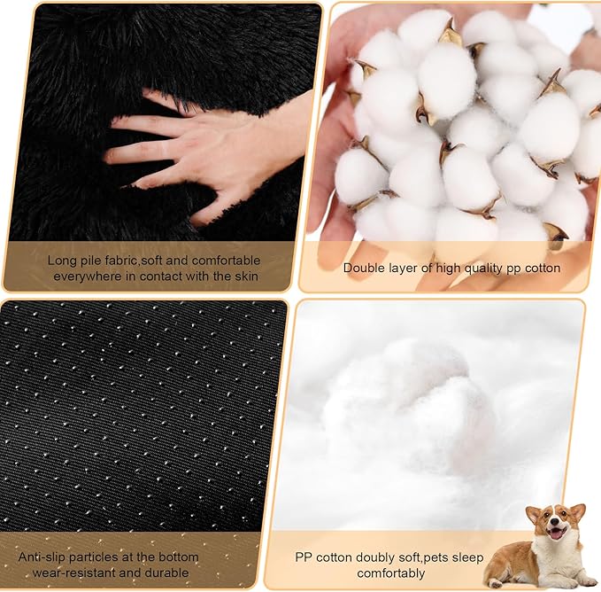 Dog Bed Calming Dog Beds for Small Medium Large Dogs - Round Donut Washable Puppy Dog Bed, Anti-Slip Faux Fur Fluffy Donut Cuddle Anxiety Cat Pet Bed(36'' Black)