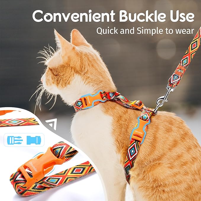Dooradar Cat Harness and Leash, Escape Proof Adjustable Kitten Vest, Lightweight Soft Pet Straps, Easy Wearing for Small Medium Kitty Safe Walking Travel Control, Orange & Black, S