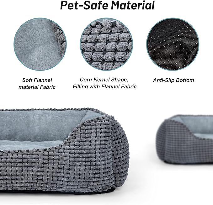 MIXJOY Dog Bed for Large Medium Small Dogs, Rectangle Washable Sleeping Puppy Bed, Orthopedic Pet Sofa Soft Calming Cat Beds Indoor Cats, Anti-Slip Bottom with Multiple Size (25'', Grey)