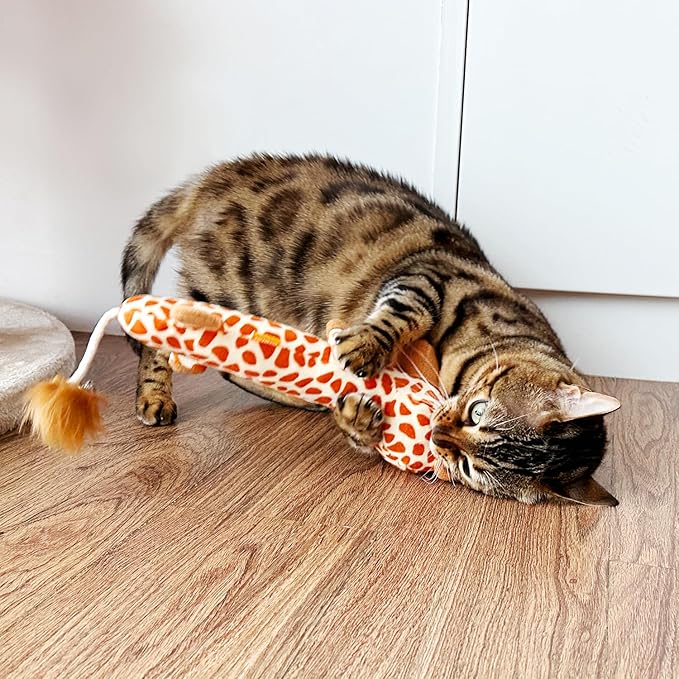 Catnip Silvervine Matatabi Pillow for Cats & Kittens,Cat Kicker Toy,Crinkle Sound Toy,Large Size Cat Pillow Soothing Plush Cat Toy (Giraffe).