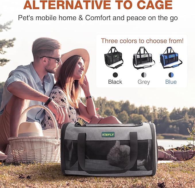 TSA Approved Pet Carrier for Small Cats Dogs 17x11x9.5 Inches, Pet Travel Carrier for Small Dogs Up to 16 Lbs, Soft-Sided Cat Bag Animal Carriers Travel Puppy Carry As a Toy of Fabric Pet Home, Gray