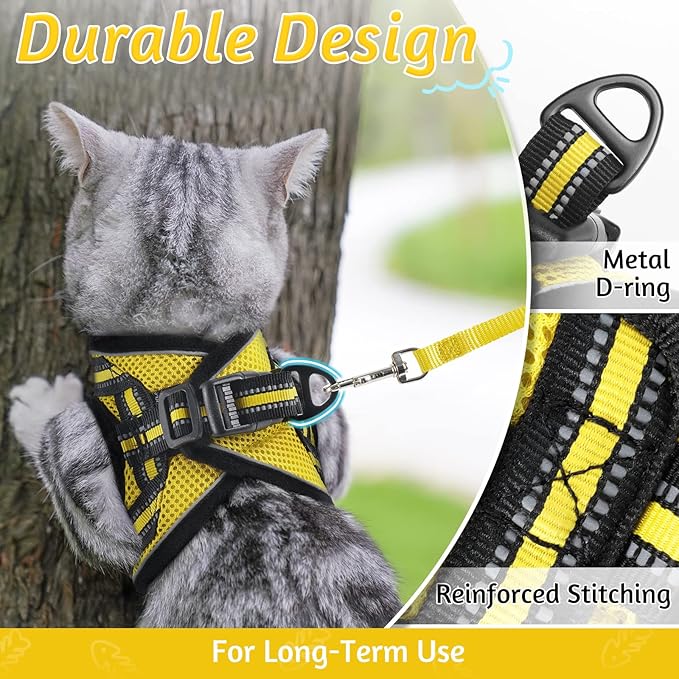 rabbitgoo Cat Harness and Leash Set for Walking Escape Proof, Adjustable Soft Kittens Vest with Reflective Strip for Cats, Comfortable Outdoor Vest, Bright Yellow, L