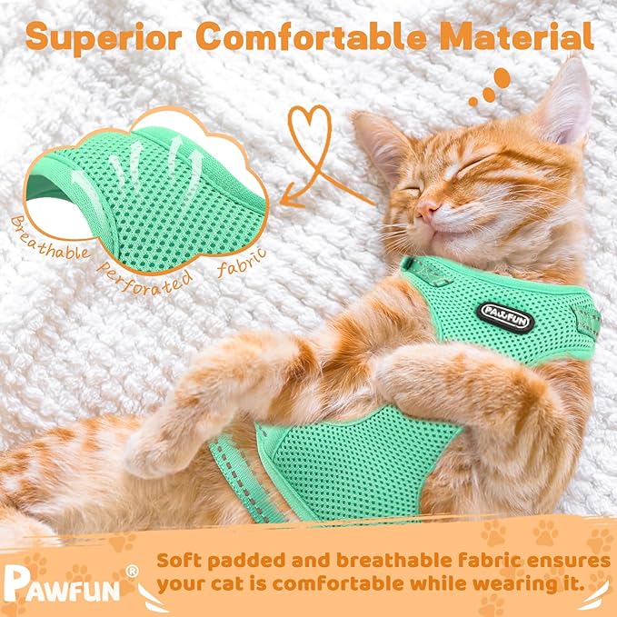 Fully Escape Proof Cat Harness and Leash Set for Walking, Adjustable Soft Kitten Vest with Reflective Strip for Small Medium Large Adult Cats, Breathable Kitty Harness,Blue M