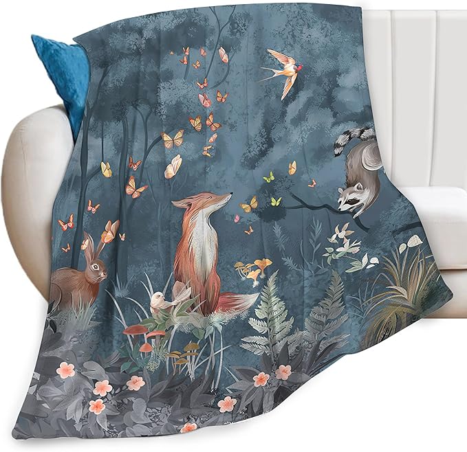 Fox Print Blanket Rabbit Red Panda Forest Animals Throw Blankets for Couch Sofa Stuff Decor Soft Cozy Fleece Plush Flannel Bedding Blanket Gifts for Baby Girls Boys Kids Adults Lover Men Women 40"x50"