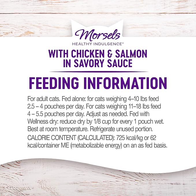 Wellness Healthy Indulgence Morsels Grain-Free Wet Cat Food, Made with Natural Ingredients, Quality Proteins, Complete and Balanced Meal, 3 oz Pouches (Chicken & Salmon, 24 Pack)