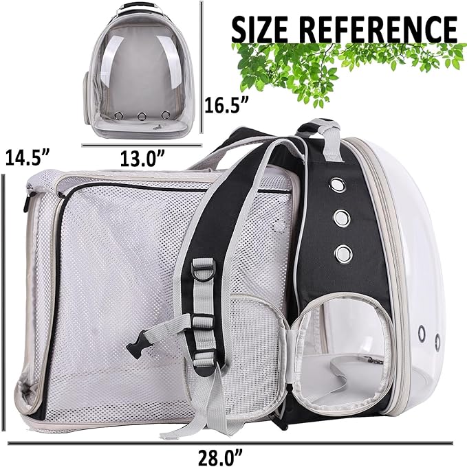 Dual Extension Pet Backpack Carrier for Large Cat and Small Puppy up to 20 Pounds, Clear Space Capsule Astronaut Transparent Bubble Window Pet Vet Travel Visit Bag
