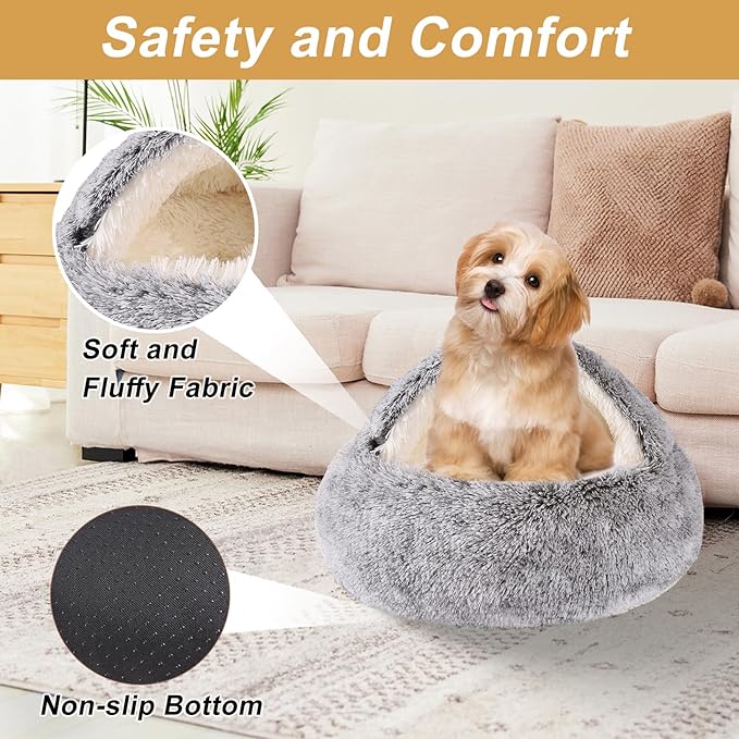 Dog Beds for Small Dogs, Cat Bed Cave, Washable Cute Cat Bed, Cozy Nook Pet Bed for Dogs or Cats, Anti-Slip Puppy Bed Fits up to 22 lbs Pets(Grey, 24" x 24")